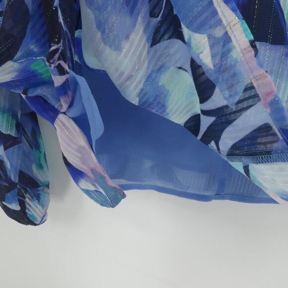 Soft‎ Surroundings Shirt Womens Large Blue Floral Ruffle Corpcore Chiffon V Neck - Picture 12 of 13